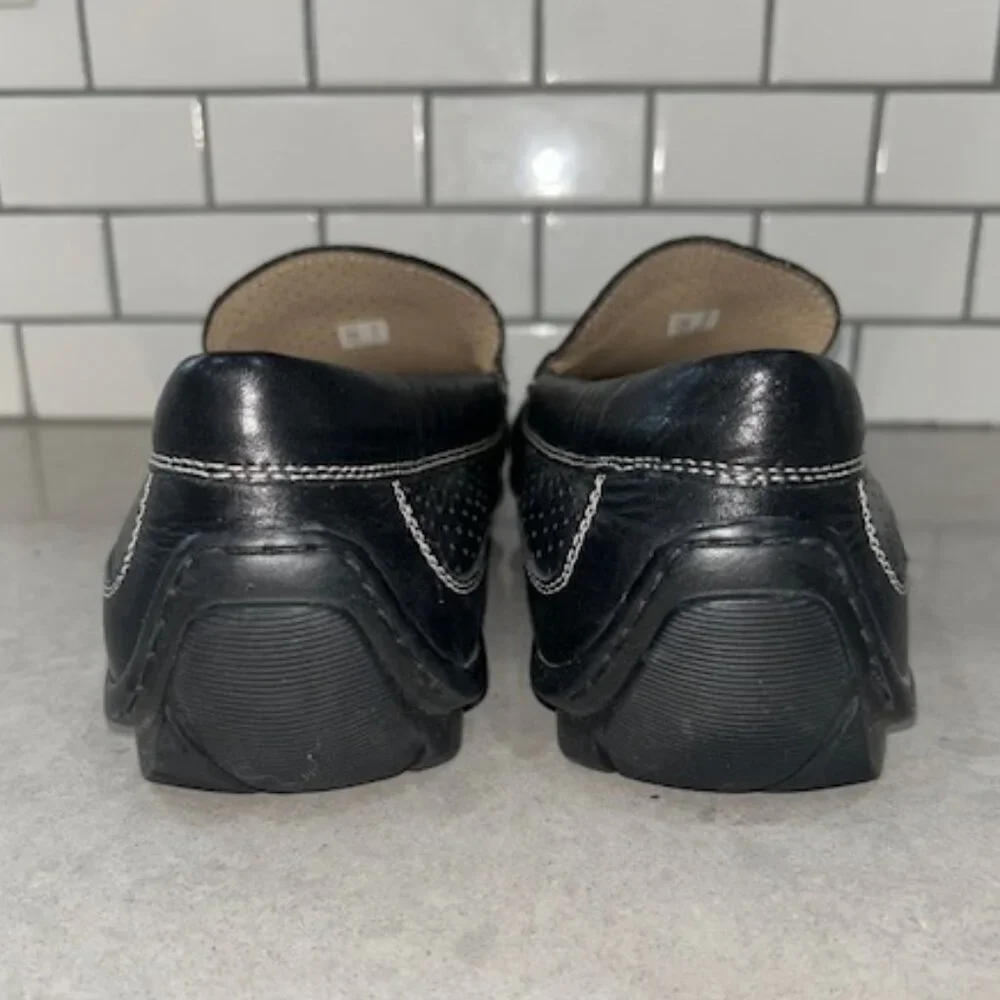 Ecco Men's Black Genuine Leather Perforated Loafers Sz 11 Excellent